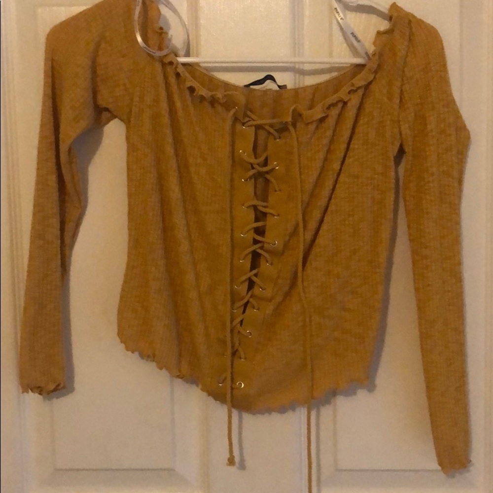 tie up yellow off the shoulder crop top